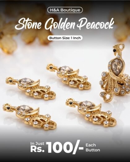 Stone Golden Peacock Funky Button — 1"