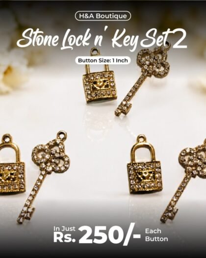 Stone Lock & Key Set 2 Funky Button — 1"