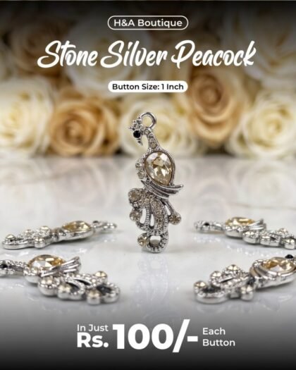 Stone Silver Peacock Funky Button — 1"