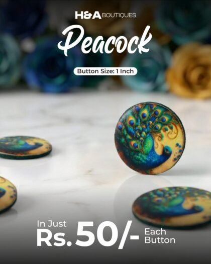 Peacock Funky Button — 1"
